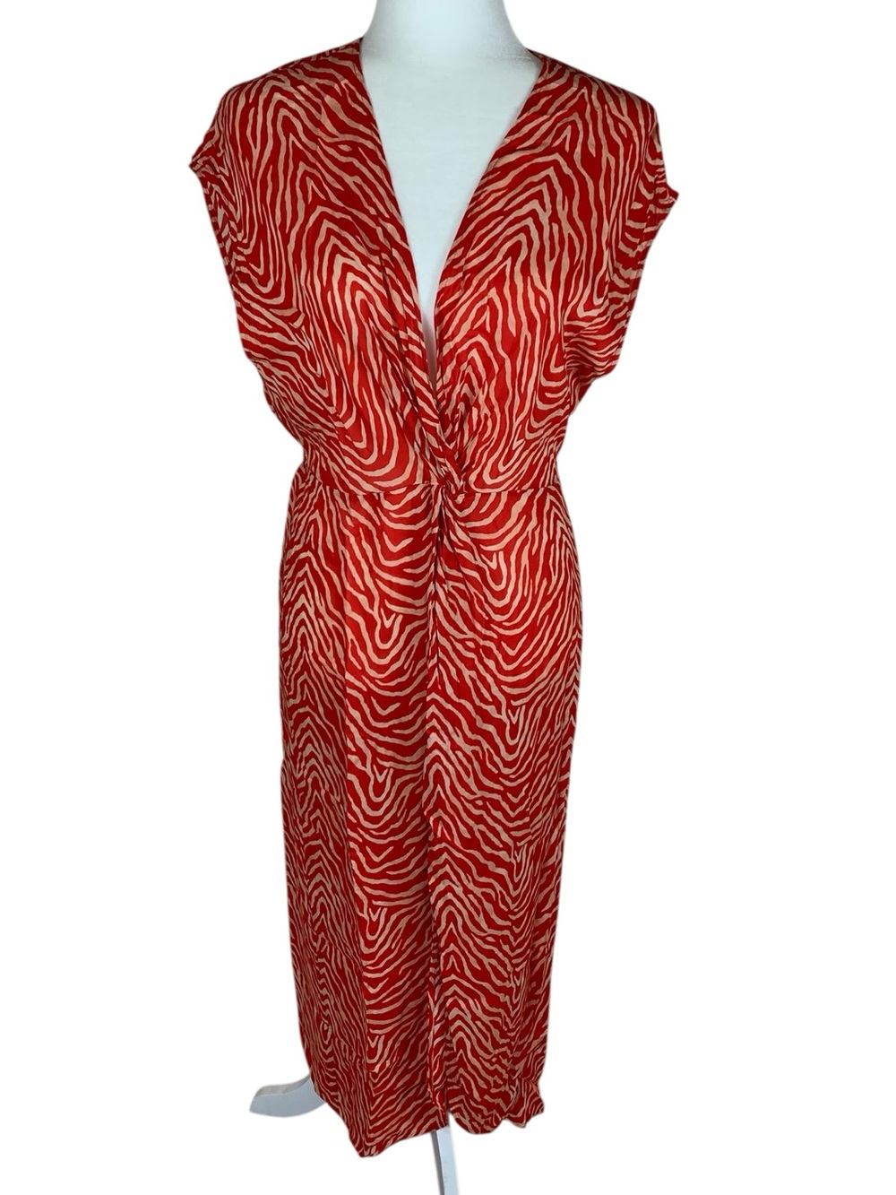 Women's Vix by Paula Hermanny Red Tan Cap Sleeve Twist V-Neck Swim Cover Up L